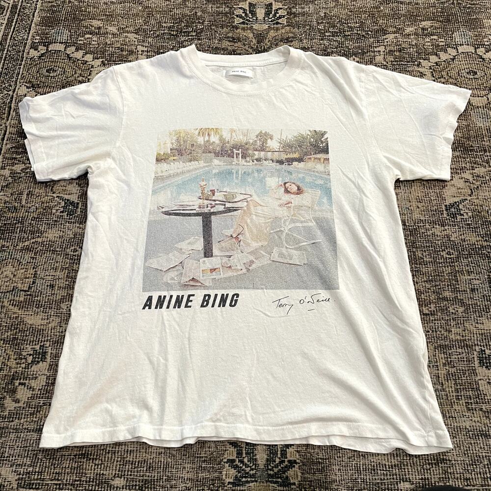 ANINE BING Faye Dunaway Tee Graphic White Women's Size M